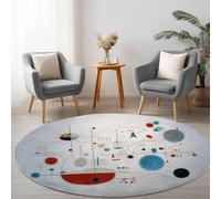 Machine Washable Light Blue Round Area Rug, Abstract Lines Outsider Art Non-Slip Indoor Round Carpet Soft for Living Room Office Bedroom, Room Home Décor Rugs 150 cm