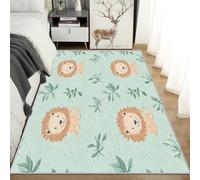 Machine Washable Lion Rugs for Entryway, Leaf Branch Cartoon Design Small Area Rug Bedroom Decor, Non Slip Low Pile Soft Indoor Door Mat, 60 x 110 cm