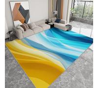 Machine Washable Living Room Area Rug 140 x 200 cm, Abstract Blue Yellow Marble Stripes Printed Rectangle Rug Playroom Non-slip Carpet - Modern Soft Short Pile Carpet Floor Bedroom Decorate