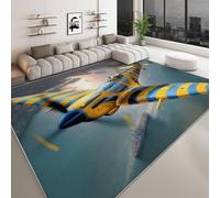 Machine Washable Living Room Area Rug 60 x 90 cm, Military Fighter Jet Warship Printed Rectangle Rug Playroom Non-slip Carpet - Retro Style Soft Short Pile Carpet Floor Bedroom Decorate