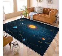 Machine Washable Living Room Area Rug 60x90 cm Non-Slip Carpet Bedroom Science Fiction Universe Planets Small Rug for Playroom, Dining Room Hallway Runner, Blue Soft Durable Short Pile Floor Mat