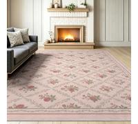 Machine Washable Living Room Area Rug 80 x 150 cm, Colour | Plant Rose Leaf Pattern Soft Durable Low Pile Floor Carpet, Vintage Pastoral Non-Slip Carpet for Bedroom Dining Room