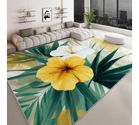 Machine Washable Living Room Area Rugs 140 x 200 cm, Tropical Flower Plant Leaf Printed Rectangle Rug - Watercolor Style Non-slip Decoration Carpet - Soft Low Pile Floor Decorate Carpets for Bedroom
