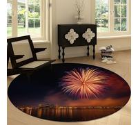 Machine Washable Living Room Round Area Rug 100 cm, Flames Flowers Cities Skyline Printed Rectangle Rug Non-slip Carpet - Natural Landscape Short Pile Circular Carpet Floor Bedroom Playroom Decorate