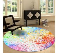Machine Washable Living Room Round Area Rug 100 cm, Graffiti Polka Dots Dots Textures Printed Rectangle Rug Non-slip Carpet - Watercolour Style Soft Short Pile Circular Carpet Floor Bedroom Playroom