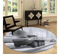 Machine Washable Living Room Round Area Rug 120 cm, Armored Vehicle Train Tracks Printed Rectangle Rug Non-slip Carpet - Futuristic Soft Short Pile Circular Carpet Floor Bedroom Playroom Decorate