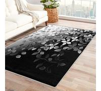 Machine Washable Modern Leaf Rugs for Living Room, Branch Black Gray Gradient Design Area Rug Bedroom Decor, Non Slip Low Pile Soft Floor Carpet, 120 x 170 cm