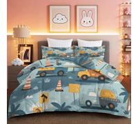 Machine Washable Multicolor Coverless Duvet Lightweight All Seasons Quilted Comforter for Guest Room Soft Microfibre Cartoon Sign Engineering Vehicle Bedspread with 2 Pillowcases 200 x 200 cm