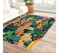Machine Washable Mushroom Rugs for Living Room, Leaf Floral Grass Orange Design Area Rug Bedroom Decor, Non Slip Low Pile Soft Floor Carpet, 120 x 170 cm
