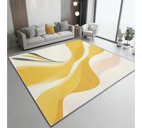Machine Washable Non-Slip Rugs 100x150 cm, Beige Yellow Soft Short Pile Fluffy Non-Shedding Large Carpet with Elegant Line Pattern for Living Room Bedroom Office Dining Room Lounge