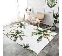 Machine Washable Non-Slip Rugs 100x150 cm, White Soft Short Pile Fluffy Non-Shedding Large Carpet with Palm Trees Tropical Trees Pattern for Living Room Bedroom Office Dining Room Lounge
