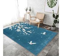 Machine Washable Non-Slip Rugs 120x180 cm, Blue Soft Short Pile Fluffy Non-Shedding Large Carpet with Traditional Cherry Blossom Flying Bird Pattern for Living Room Bedroom Office Dining Room Lounge