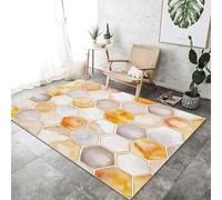 Machine Washable Non-Slip Rugs 50x80 cm, Beige Soft Short Pile Fluffy Non-Shedding Small Carpet with Water Thorns Hexagon Honeycomb Pattern for Living Room Bedroom Office Dining Room Lounge