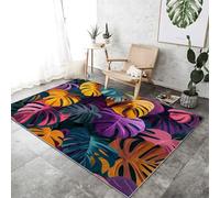 Machine Washable Non-Slip Rugs 50x80 cm, Colorful Soft Short Pile Fluffy Non-Shedding Small Carpet with Colorful Tropical Leaves Pattern for Living Room Bedroom Office Dining Room Lounge