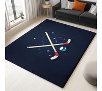 Machine Washable Non-Slip Rugs 60x90 cm, Dark Blue Soft Short Pile Fluffy Non-Shedding Small Carpet with Simple Hockey Stick Ice Hockey Pattern for Living Room Bedroom Office Dining Room Lounge