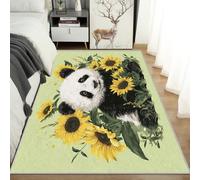 Machine Washable Panda Floral Rugs for Living Room, Sunflower Leaf Design Area Rug Bedroom Decor, Non Slip Low Pile Soft Floor Carpet, 120 x 170 cm