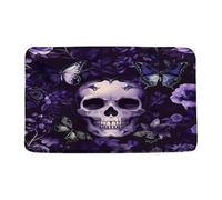 Machine Washable Pet Mat Sugar Skull Vinatge Gothic Skeleton Purple Flower Butterfly Horror Halloween Spooky Mysterious Door Mats Indoor Kitchen Mat 40×60cm for Bathtub, Entrance
