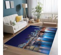 Machine Washable Photography Area Rug 80 x 150 cm, Non-Slip Bedroom Rug City Architecture Nightscape Low Pile Printed Carpet Suitable for living room dining room and office Color