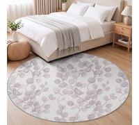 Machine Washable Plant Leaf Round Rug 120 cm | Scandinavian Eucalyptus Leaf Nursery Carpet with Non-Slip Backing, Light Purple Round Rugs for Living Room Bedroom