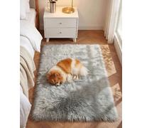 Machine Washable Plush Faux Sheepskin Shaggy Rug, Light Gray, 120x180 cm