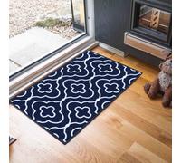 Machine Washable Quatrefoil Design Anti Slip Doormats Navy 67X120 Cm