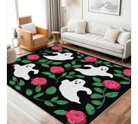 Machine Washable Rose Ghost Rugs for Entryway, Abstract Halloween Branch Leaf Floral Design Small Area Rug Bedroom Decor, Non Slip Low Pile Soft Indoor Door Mat, 60 x 110 cm, FD958