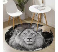Machine Washable Round Area Rug 90 cm, Animals Lion Portrait Close-Up Grey, Soft Fluffy Non-Slip Circle Rug for Bedside, Entryway, Nursery
