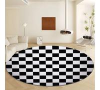 Machine Washable Round Area Rug Diameter 120 cm, Vector Illustration Geometric Grid Low Pile Non Slip Carpet - Black Soft Indoor Rug for Living Room Bedroom Kitchen Nursery Office Entryway