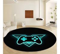 Machine Washable Round Area Rug Diameter 160 cm, Game Controller Low Pile Non Slip Carpet - Black Soft Indoor Rug for Living Room Bedroom Kitchen Nursery Office Entryway