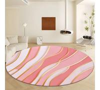 Machine Washable Round Area Rug Diameter 180 cm, Geometric Shapes Abstract Lines Low Pile Non Slip Carpet - Pink Soft Indoor Rug for Living Room Bedroom Kitchen Nursery Office Entryway