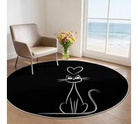 Machine Washable Round Area Rugs 100 cm - Black Simple Theme Low Pile Non-Slip Circle Rugs Decor, Cat Lines Pet & Child Friendly Carpets for Living Room Bedroom Children's Room