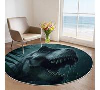 Machine Washable Round Area Rugs 180 cm - Dark Animal Theme Non-Slip Circle Rugs Decor, Jungle Tyrannosaurus Rex Rainy Night Pet & Child Friendly Carpets for Living Room Bedroom Children's Room