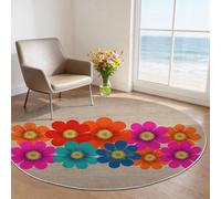 Machine Washable Round Area Rugs 180 cm - Light Brown Retro Theme Low Pile Non-Slip Circle Rugs Decor, Flowers Textures Pet & Child Friendly Carpets for Living Room Bedroom Children's Room