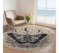 Machine Washable Round Area Rugs 60 cm - Light Gray Country Style Theme Non-Slip Circle Rugs Decor, Leaves Stars Moon Butterflies Pet & Child Friendly Carpets for Living Room Bedroom Children's Room