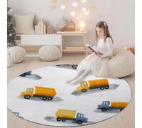 Machine Washable Round Rug Cartoon Toy Car Simple Non-Slip Carpet, Short Pile Living Room Round Rug Light Color, for Bedroom Study Office Hallway Children's Room and Kitchen, 210 cm