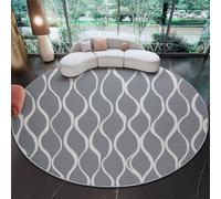 Machine Washable Round Rugs 180 x 180 cm - Simple Waves Lines Pattern Low Pile Non-Slip Circle Carpet, Grey Soft Fade Resistant Area Rug for Living Room Bedroom Nursery Floor