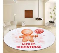 Machine Washable Round Rugs Diameter 60 cm, Non Slip White Floor Carpet - Low Pile Soft Christmas Gingerbread Man Lollipop Area Rugs for Living Room Bedroom Playroom Entryway Home Decor