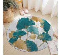 Machine Washable Rug ø 90 cm, Realistic Ginkgo Leaf Elegant Printing Non-slip Soft Carpet Short Pile for Living Room Bedroom Home Office Dining Room Kitchen Decor, Green White Easy Care