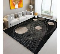 Machine Washable Rug 140 x 200 cm, Short Pile Non-Slip Backing Abstract Geometry Lines Curves Carpet - Area Rugs For Living Room Bedroom Kitchen Hallway Office Black