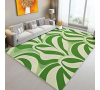 Machine Washable Rug 50 x 80 cm, Short Pile Non-Slip Backing Digital Art Abstract Leaves Curves Carpet - Area Rugs For Living Room Bedroom Kitchen Hallway Office Green And White