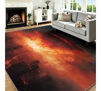Machine Washable Rug 60 x 90 cm Non-Slip Low Pile Rug Abstract Sci-Fi, Carpet for Entryway Bedroom Dining Room, Bedside Kitchen Hallway - Skyscraper City Fire Cloud Red