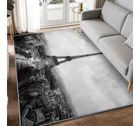 Machine Washable Rug 60 x 90 cm, Non-Slip Low Pile Vintage Realistic Paris Eiffel Tower Cityscape Print Area Rug Carpet for Living Room Bedroom Dining Room Kids Room Bedside Kitchen Lounge Light Grey
