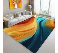 Machine Washable Rug 60 x 90 cm, Short Pile Non-Slip Backing Modern Style Abstract Curves Carpet - Area Rugs For Living Room Bedroom Kitchen Hallway Office Colorful