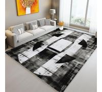 Machine Washable Rug 80 x 150 cm, Short Pile Non-Slip Backing Digital Art Abstract Geometric Carpet - Area Rugs For Living Room Bedroom Kitchen Hallway Office Black And White