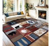 Machine Washable Rug 80x150 cm, Retro Soft Non-Slip Non-Shedding Indoor Carpet, Geometric Patchwork Plaid Pattern Pet & Child Friendly Easy Clean Rugs for Bedroom Entrance Hallway Office, Brown