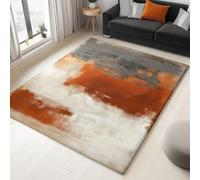 Machine Washable Rug, Burnt Orange Rugs for Living Room, Retro Abstract Color Blocks Non Slip Low Pile Bedroom Carpet Home Decoration 120 x 160 cm