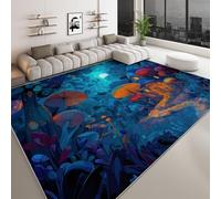 Machine Washable Rug Dreamlike Magic Forest Mushrooms Area Rug for Living Room 160 x 230 cm, Non-Slip Cartoon Style Carpet Soft Short Pile Floor Mat for Office Kitchen Dining Indoor Decor