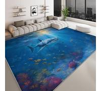Machine Washable Rug Ocean Animals Sharks Area Rug for Living Room 100 x 160 cm, Non-Slip Cartoon Style Carpet Soft Short Pile Floor Mat for Office Kitchen Dining Indoor Decor