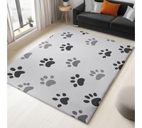 Machine Washable Rugs 100 x 150 cm, Non-Shedding Soft Short Pile Area Rug, Large Fluffy Non-Slip Carpet with Cute Dog Paw Prints Pattern for Living Room Bedroom Office Dining Room Lounge, Grey