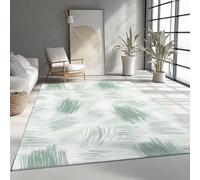 Machine Washable Rugs 100x150 cm, Non-Shedding Soft Short Pile Area Rug, Large Fluffy Non-Slip Carpet with Abstract Paint strokes Lines Pattern for Living Room Bedroom Office Dining Room, Sage Green